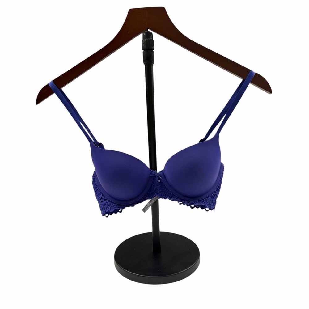 Aerie‎ Blue Lace Trim Underwire Demi Push-up Bra 34B NWOT